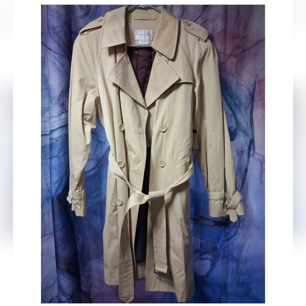 Worthington Khaki Pearl Beige Lightweight Trench Coat Belted M $160 NWT